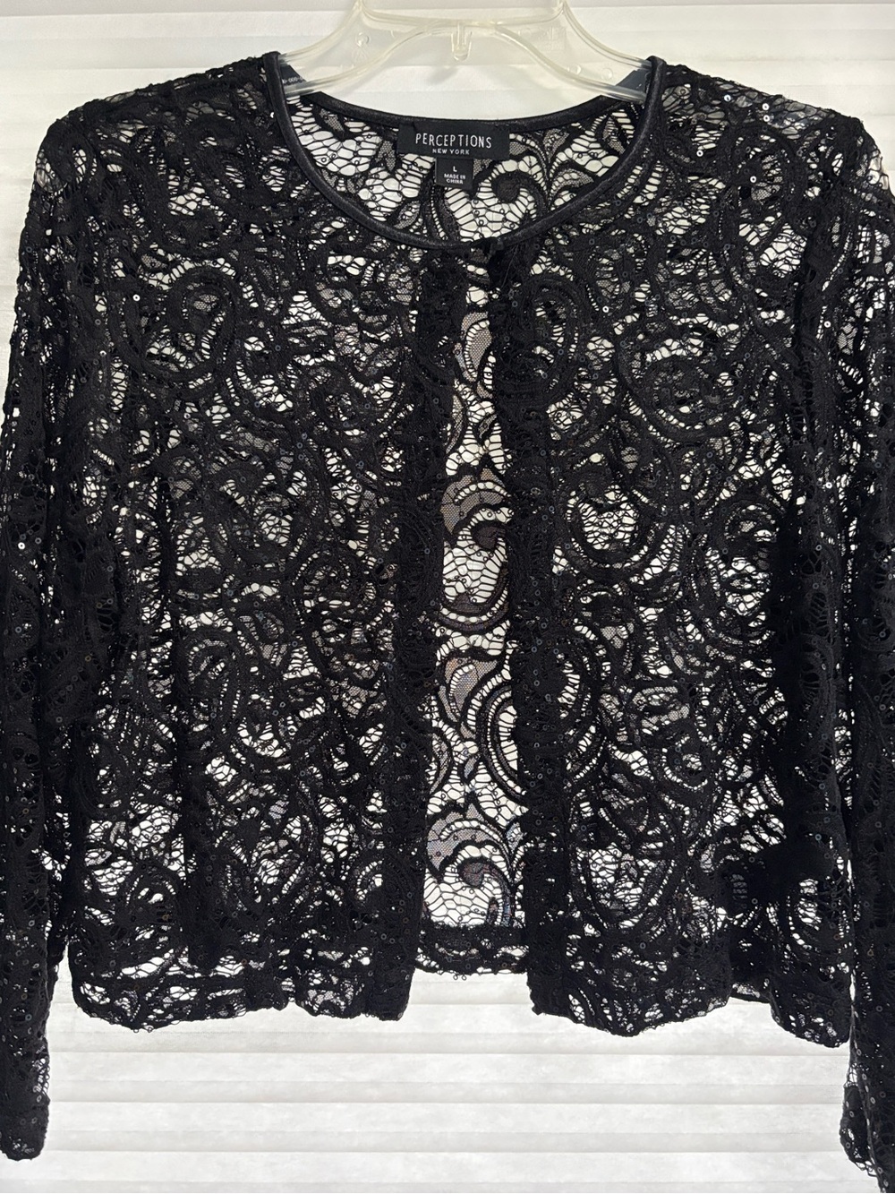 Perceptions Black Floral Lace Sequin Shrug Jacket Cardigan